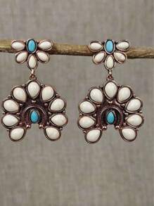 1 paio di orecchini alla moda vintage stile boho con contrasto di colore tra turchese scuro e bianco, per donne