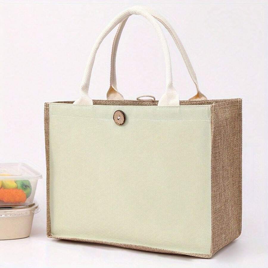 1pc Oxford Linen Plain Lunch Bag For Daily Use - Green - View 1