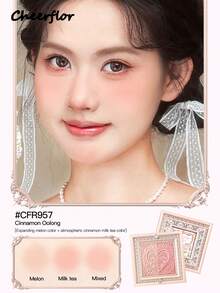 CHEERFLOR 双色哑光粉状腮红盘，带磁性旋转盖，轻盈、顺滑、可混合、色素沉着、丝绒质地、自然渐变、一体式调色板 - CFR957 - 查看 4