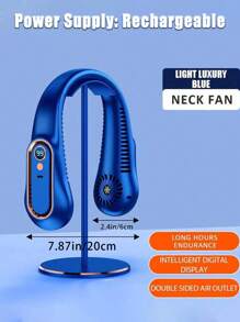 1 pezzo Ventilatore portatile da collo ricaricabile regolabile, ventilatore indossabile, raffreddatore d'aria portatile ricaricabile con display digitale a LED, 5 velocità di regolazione, ventola da collo appesa, uscita dell'aria superiore e inferiore, ventilatore USB portatile mini senza lame