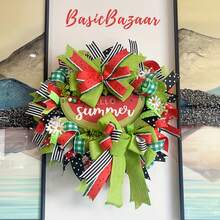24-Inch Watermelon Summer Wreath - Farmhouse Rustic UV-Resistant Mesh Door Hanger With Faux Fruits, Checkered Ribbon & Daisy Accents - Hello Summer Sign, Mother's Day Gift For Indoor/Outdoor Welcome Decor, Watermelon Decor