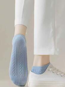 1 Paar/5 Paar Blaue Kabel-Strick Design Damen Kurzsocken, leicht, atmungsaktiv, lässig, schlicht, vielseitig, Sommer