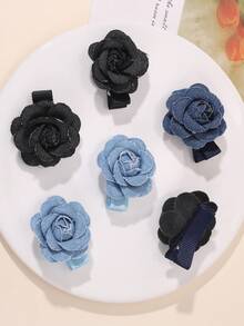 6pcs Cowboy Camellia Hair Clips For Girls Exquisite Flower Hairpins For Daily Wear - Multicolor - View 3