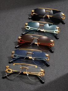 1pc Men's Fashion Eyeglass, Borderless Transparent Lens, Retro Leopard Pattern Arms, Versatile Driving Fashion Glasses For Men & Women, Suitable For Wearing, Driving, Vacation, Photography - Multicolor - View 4