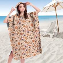 1pc Digital Printed Pattern Ultra-Fine Fiber Hooded Bath Towel, Suitable For Bathing, Swimming Pool, Travel Items, Festival Gifts