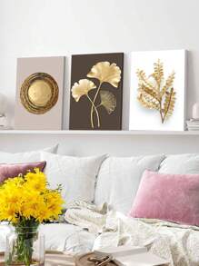3 pièces Art mural moderne, œuvre d'art décorative dorée, Affiche imprimée de feuille de Gingko, Peintures sur canevas de feuilles, Art mural élégant, Peintures classiques, Esthétique de la pièce, Décoration de la maison, Cadeau idéal, Pour le salon, la chambre à coucher, la salle de bain, Cadre en option