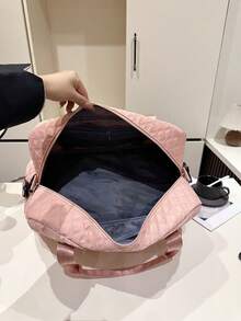 Solid Color Minimalist Travel Weekender Bag With Zipper, Unisex Multifunctional Large Capacity Independent Shoe Compartment Shoulder Bag For Outdoor Activities Bag For School School Accessories School Stuff - Purple - View 6