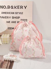 1 件花卉条纹蝴蝶结图案旅行护肤抽绳收纳袋化妆包内衣衣物收纳袋卫生巾袋短途旅行必备旅行收纳套装、收纳袋套装、行李箱收纳袋套装学校用品大学宿舍学生房间装饰必备品 - 彩色 - 查看 12