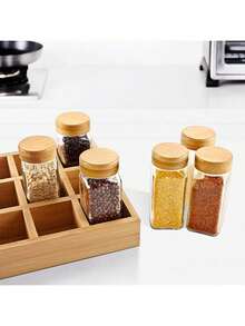 ERUIV Bamboo Spice Rack With 24 Compartments, 24 Spice Jars (120 Ml), Drawer Organizer, Spice Rack With Spice Jars, Spice Labels, Spice Organizer - 24 Square Bottles With Bamboo Lids and Tray - View 6