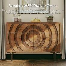 COZAYH Farmhouse 4-Door Storage Cabinet,6-Drawer Dresser, Accent Sideboard Buffet Cabinet With Circle Pattern And Radioactive Wood Lines - Tủ 6 ngăn kéo - Xem 3