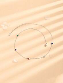 1pc Women's Minimalist Titanium Steel Peacock Blue Dainty Chain Necklace, Elegant Delicate Collarbone Necklace Gift - Steel - View 2