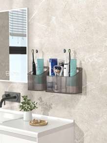 2PCS NO DRILL BATHROOM WALL MOUNTING SHELF - Space-Saving, Easy-To-Install Organiser For Bathrooms And Kitchens, Plastic Storage, Suitable For Toiletries And Cosmetics Back To School