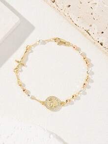 1pc Handmade Rosary Religious Virgin Mary Bracelet, Suitable For Ladies. Daily Holiday Wear/Decoration/Gift/Gold Bracelet/Religious Jewelry. - Yellow Gold - View 4