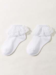 5 Pairs Baby/Girls Socks, Solid Color Simple Kawaii Lace Ruffle Trim Socks, Princess Style, Soft & Comfortable Short Socks, Suitable For Holidays, Back To School, Travel, Daily Matching With Princess Dress