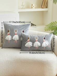1 vỏ gối trang trí hình cô gái múa ba lê thêu màu xám, thích hợp để trang trí trong nhà, vỏ gối dùng cho mọi mùa, không bao gồm ruột gối - Xám - Xem 4