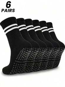 2 Pairs Women Anti-Slip Pilates Socks, Grip Yoga Socks With Traction, Black - Multicolor - View 2