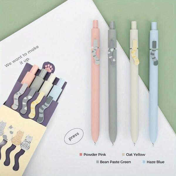 4pcs/Set 0.5mm Quick Dry Black Gel Ink Pens, Fine Tip Smooth Writing, Gift For Cat Lovers