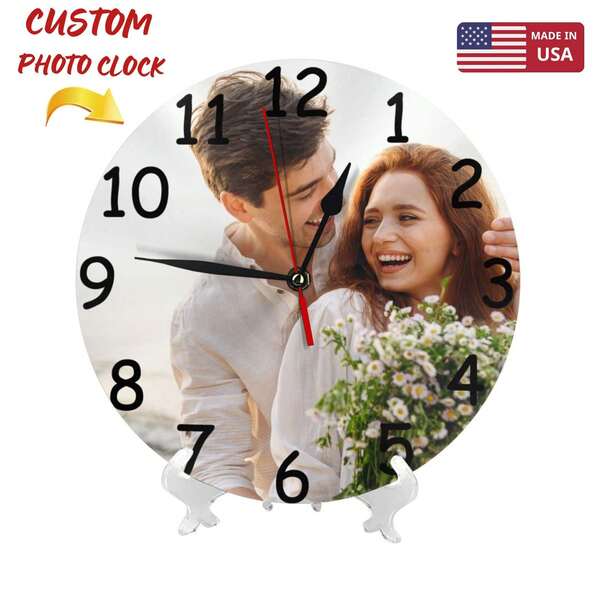 1Pc Custom Wall Clock With Pictures - Personalized Photo Clock With Image Logo Text For Room Decor - DIY Create Your Own 10 Inch Round Battery Operated Silent Non-Ticking Clock Gift For Home/Kitchen/Bedroom/Living Room/Office/School