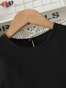 Tween Girls' Summer Contrast Color Patchwork Casual Dress - Black - View 3