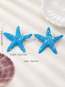 2pcs/Set Fashionable Asymmetrical Polka Dot & Starfish Design Earrings, Suitable For Ladies Beach Holiday Wear
