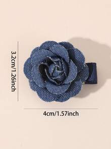 6pcs Cowboy Camellia Hair Clips For Girls Exquisite Flower Hairpins For Daily Wear - Multicolor - View 7