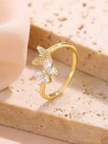 925 Sterling Silver Dainty Cubic Zirconia Butterfly Toe Ring, Cute Girl's Toe Ring, Ideal Gift For Mother's Day, Lover, Friend, Birthday, Suitable For Party & Everyday Wear, High-End Women's Jewelry - Gold - View 4