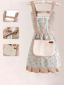 Home & Living,Kitchen & Dining,Kitchen Tools & Gadgets,Canvas Floral Hand Wipe Apron,Kitchen Home Cooking Oil And Stain Resistant Apron,Cooking Apron,Adjustable Belt,Hand Wipe,Breathable Fabric,Cute Floral Apron,Suitable For Kitchen And Bathroom,Household Supplies - Multicolor - View 4