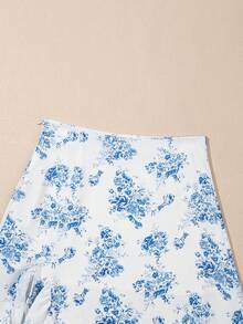 Acelitt Đầm maxi dáng suông xẻ tà, cạp cao, họa tiết hoa nhí phong cách Bohemian màu xanh da trời nhạt, họa tiết hoa nhí, dành cho mùa hè. - Màu xanh lam - Xem 7