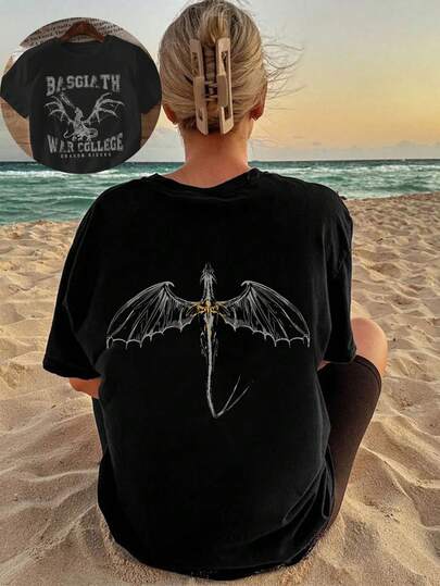 Women's Summer Fourth Wing Graphic Print Round Neck Short Sleeve Simple Casual Everyday Black T-Shirt Tops