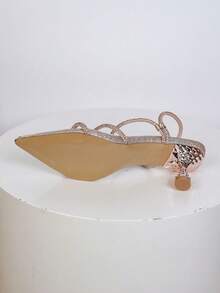 Women's Sexy Pointed Toe Rhinestone Embellished Stiletto High Heel Sandals, Summer - Champagne - View 8