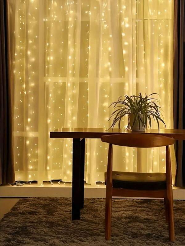 1 pezzo Luci a stringa da 100/200/300 LED, 3x1/3x2/3x3m, luci della tenda ghirlanda in 8 modalità, comando a distanza USB, luci da fata per matrimoni, Natale, decorazione domestica, Ramadan, lampada, Luci a stringa solari a LED, luci da fata solari da giardino, lampada da fiore, luci per esterni, per giardino, camera da letto, festa, soggiorno, accessori