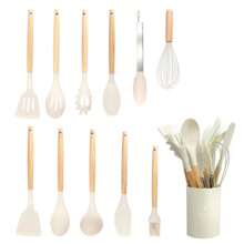 11 peças/12 peças Conjunto de Utensílios de Cozinha de Silicone, Conjunto de Ferramentas de Cozinha, Utensílios de Cozinha Seguros, Conjunto de Utensílios de Cozinha com Cabo de Madeira Antiaderente, Utensílios de Cozinha Laváveis, Itens Essenciais de Cozinha, Presente Perfeito, Conjunto de Ferramentas de Cozinha Preto, Ferramentas de Cozinha, Materiais Escolares