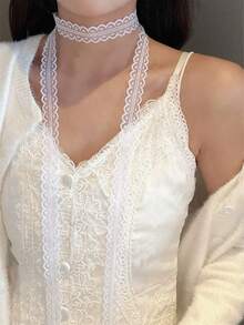 Layered White Lace Bow Waxed Cord Waist Belt, Ribbon Hair Band, Collor Neckband, Versatile For Spring/Summer - Ribbon - View 3