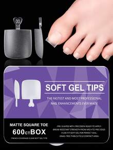 550/600 Pcs Transparent Square Shape Longer And Wider Square Toenails Matte Full Cover Large Toenail Tips With Pre-Shaped For Easy Sizing Fit For Women And Men Decor The Break Nails - Clear - View 2