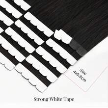 Vlasy 12-24 Inch 16pcs Invisible Tape In Extensions Remy Human Hair Straight Seamless Mini Tape Ins Hair Extensions Real Human Hair (Black) - Natural Black - View 3