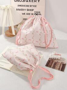 1 件花卉条纹蝴蝶结图案旅行护肤抽绳收纳袋化妆包内衣衣物收纳袋卫生巾袋短途旅行必备旅行收纳套装、收纳袋套装、行李箱收纳袋套装学校用品大学宿舍学生房间装饰必备品 - 彩色 - 查看 8