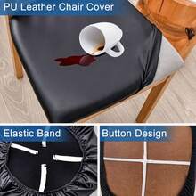 Funda de cojín de silla de PU impermeable para cocina, comedor, funda de asiento de cuero, funda de cojín de silla de comedor, color sólido - Café integral - Ver 7