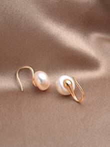 1 对 18K 镀金天然珍珠女士耳环，母亲节、情人节、生日、婚礼、订婚、礼物 - 白色 - 查看 3