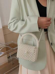 New Spring/Summer European And American Style All-Match Women's Bag,Sparkling, Sparkling, Elegant, Charming, Exquisite, And Quiet Mini Artificial Bead Carrying Bag, Fashionable, Luxurious, Female, Suitable For Parties, Weddings, Dances, Dinners/Banquets, Cocktails, The Best Gift For Women,Cross Body Bag,Ladies,Lover,Weekend And Holiday,Vacation,Holiday,Summer, Seaside,Beach Bag,Holiday Essentials,Travel Bag , Valentine's Day , Valentine's Day - White - View 7