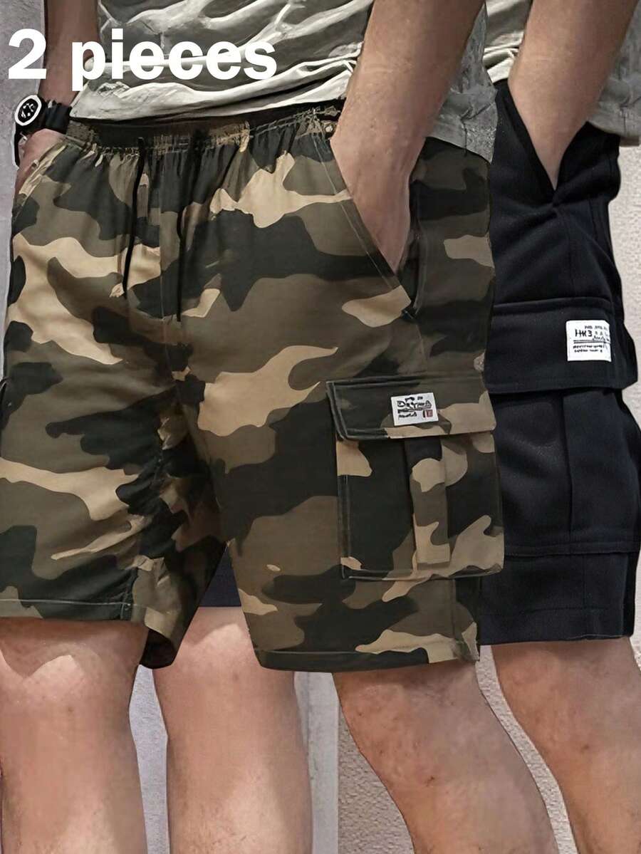 Camouflage Men's Casual Cargo Shorts, Versatile Knee Length Pants - Multicolor - View 1
