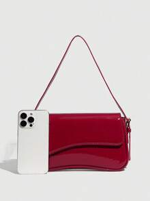 1 件女士 PU 皮革小方包，栗色，百搭漆皮迷你包，Y2K Babe 钱包，单肩包/腋下包，时尚斜挎包，配有 2 条肩带，可调节佩戴选项 - 酒紅色 - 查看 4