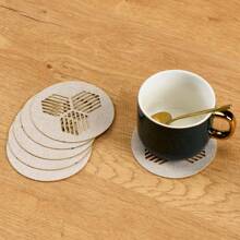 millianess 4pcs White/Beige Premium Hollow-Out Placemats Set With 8pcs Matching Coasters, Modern Minimalist Cubic Line Design With Strong 3D Effect, Made Of Polyester Fabric, Rectangular Placemats 30cm*45cm, Round Coasters 10cm Diameter, Reversible For Multi-Occasions