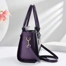 2pcs/Set Women Large Capacity Fashion Versatile Handbag, Simple Elegant Commuter Shoulder Bag Leopard Print - Purple - View 2