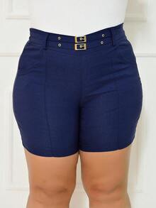 Short Plus Size 2 Cintos Meio da Coxa Verão Tecido Bengaline Premium