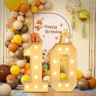 3英尺发光数字灯牌，马赛克数字气球装饰，数字1气球框，发光字母灯牌，0123456789周年纪念生日装饰，一周岁生日派对装饰