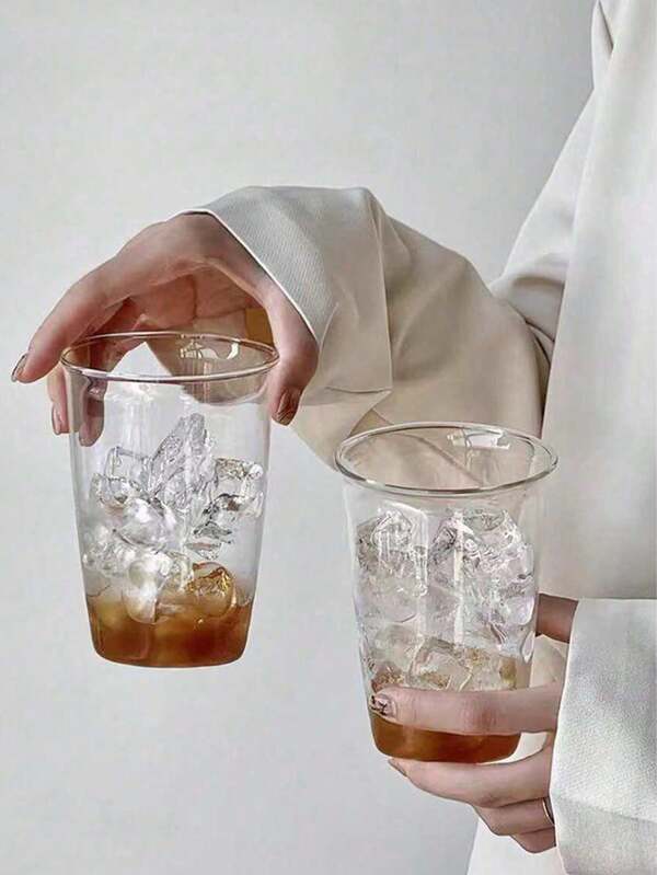 1 Stück/2 Stück kreative Hochbor-Glas-Tasse, einfacher transparenter Kaffee- oder Milchbecher, Schulanfang