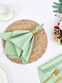 4/8/12/16 Pcs Elegant Sage Green Satin Napkins, 17x17 Inches - Smooth & Silky, Suitable For Dinner And Decoration, Ideal For Weddings, Parties And Graduations - Green - View 6