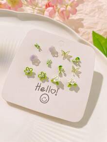 1 套桃花花卉粉色泰迪熊耳环 - 彩色 - 查看 9