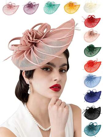 Chapéu fascinator em formato de leque para festa de chá, para mulheres, chapéu Kentucky, Derby, chapéu de igreja, para coquetel, casamento, mini chapéus, mini chapéus, mini chapéu alto, mini boné, material escolar