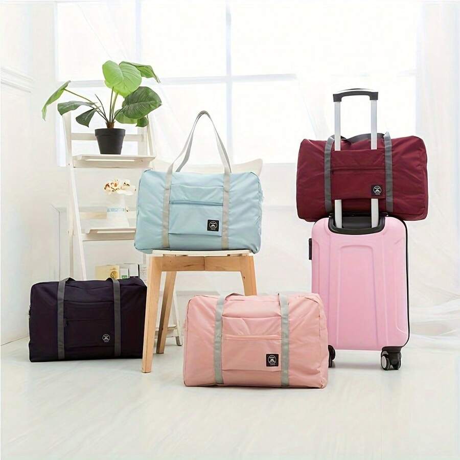 Large Capacity Lightweight Travel Duffel Bag With Zipper Closure, Durable Polyester, Ideal For Gym, Weekend Getaways, And Daily Commuting, Pink With Stylish Logo, Luggage For Travel